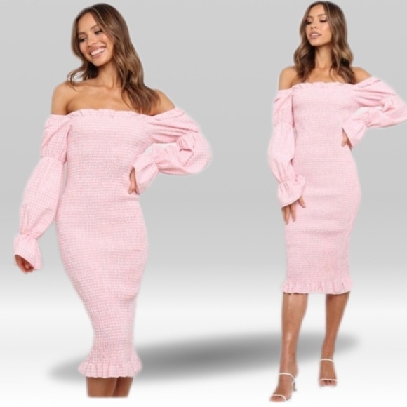 SNDYS. Courtney woman’s size 2 pink and white gingham smocked midi dress - Picture 1 of 13
